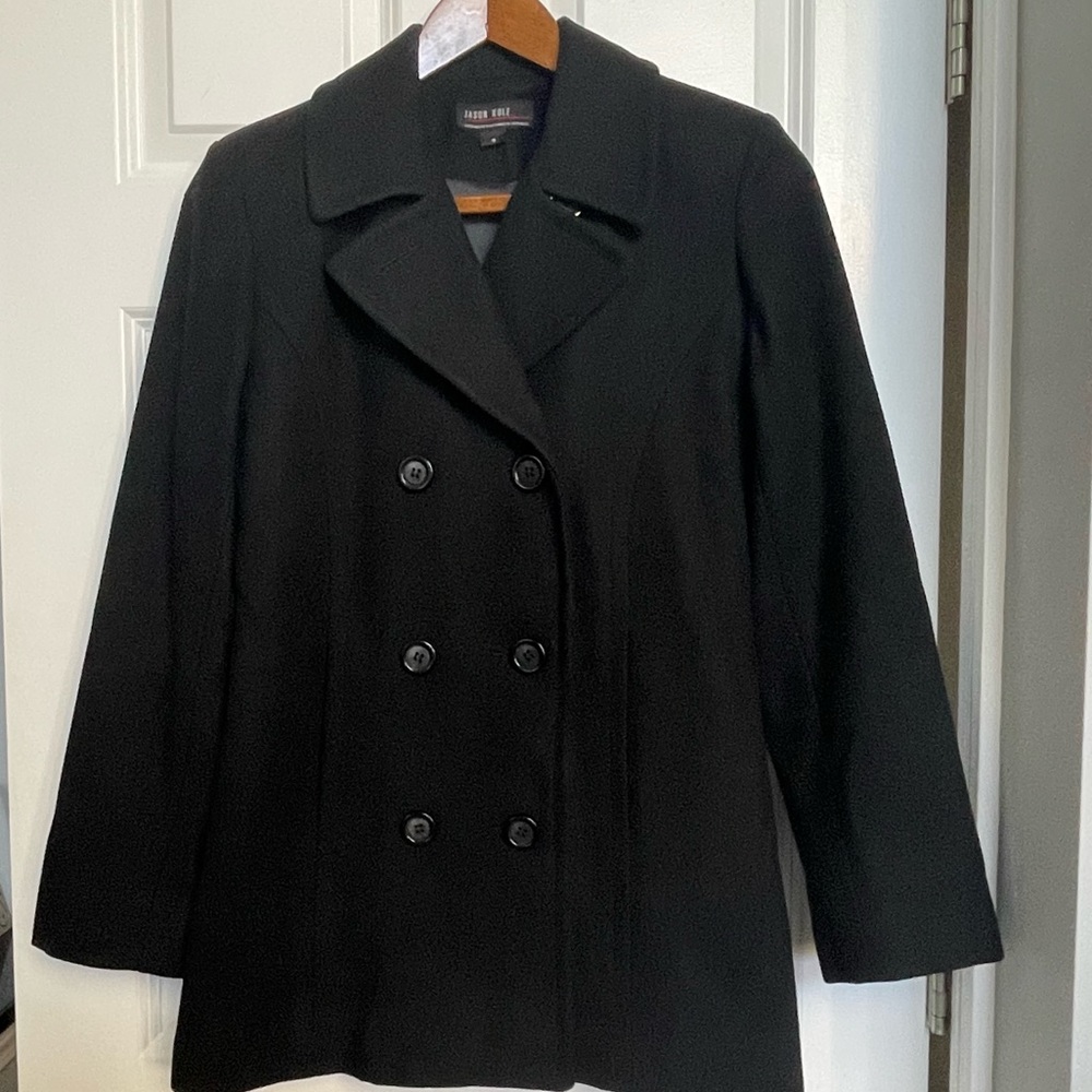 Jason Kole Wool Peacoat Coat Womens Small Black Double Breasted Lined